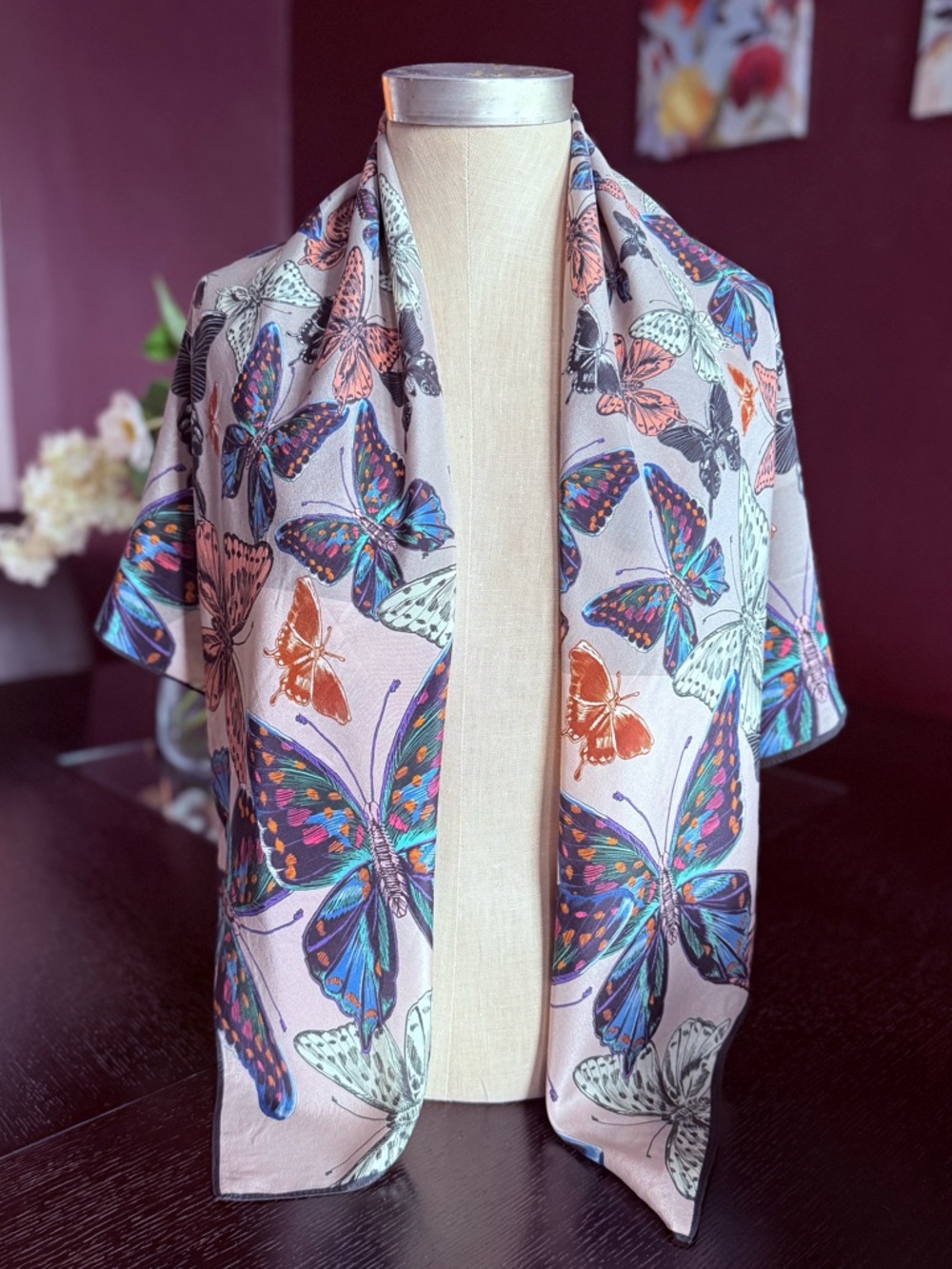 Vintage ECHO 100% Silk Square Scarf – Vibrant Butterfly Print - Picture 4 of 16